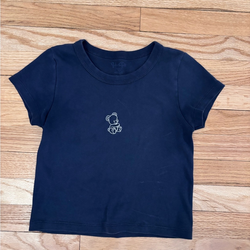 Brandy Melville/ John Galt one size T-shirt Navy Blue Tee with Bear Design